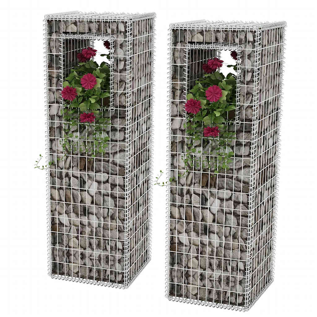 Gabion Basket Posts/Planters 2 pcs Steel 50x50x160 cm