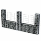 Gabion Basket U-Shape Galvanised Steel 240x20x100 cm - Side View