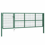 Garden Fence Gate with Posts 350x100 cm Steel Green - Front View