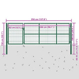 Garden Fence Gate with Posts 350x100 cm Steel Green - 45-Degree Angle