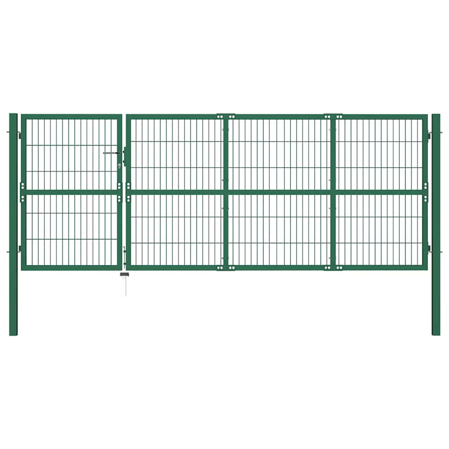 Garden Fence Gate with Posts 350x120 cm Steel Green