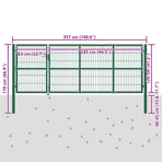 Garden Fence Gate with Posts 350x120 cm Steel Green