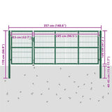 Garden Fence Gate with Posts 350x120 cm Steel Green - 45-Degree Angle