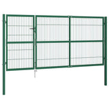 Garden Fence Gate with Posts 350x140 cm Steel Green - Front View