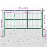 Garden Fence Gate with Posts 350x140 cm Steel Green