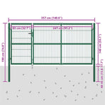 Garden Fence Gate with Posts 350x140 cm Steel Green