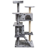Cat Tree with Sisal Scratching Posts 125 cm Paw Prints Grey - Front View