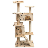 Cat Tree with Sisal Scratching Posts 125 cm Paw Prints Beige - Front View