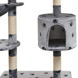Cat Tree with Sisal Scratching Posts 125 cm Paw Prints Grey - Side View