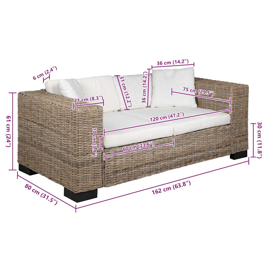Seven Piece 2-Seater Sofa Set Real Rattan