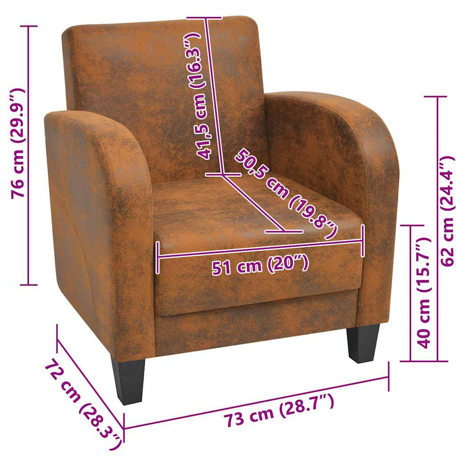 Armchair Brown Faux Suede Leather