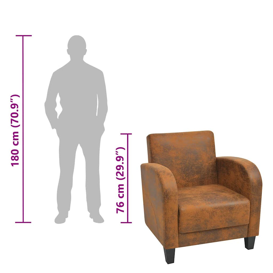 Armchair Brown Faux Suede Leather