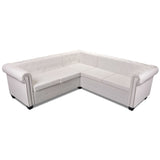 Chesterfield Corner Sofa 5-Seater Artificial Leather White - Side View