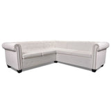 Chesterfield Corner Sofa 5-Seater Artificial Leather White - Top-Down View