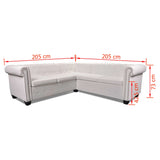 Chesterfield Corner Sofa 5-Seater Artificial Leather White - Close-Up Angle
