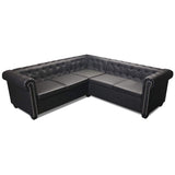 Chesterfield Corner Sofa 5-Seater Artificial Leather Black - Side View
