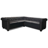 Chesterfield Corner Sofa 5-Seater Artificial Leather Black - Top-Down View