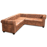 Chesterfield Corner Sofa 5-Seater Artificial Leather Brown - Front View