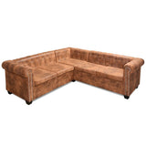 Chesterfield Corner Sofa 5-Seater Artificial Leather Brown - Side View