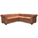 Chesterfield Corner Sofa 5-Seater Artificial Leather Brown - Top-Down View