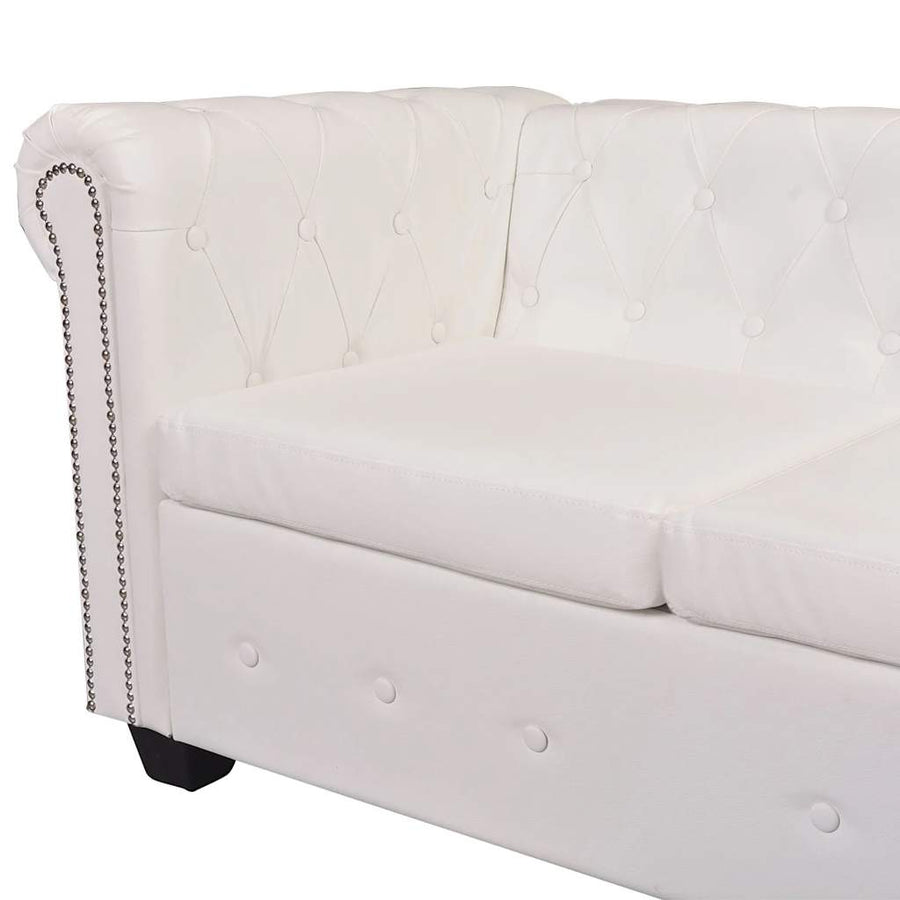 Chesterfield Corner Sofa 6-Seater Artificial Leather White