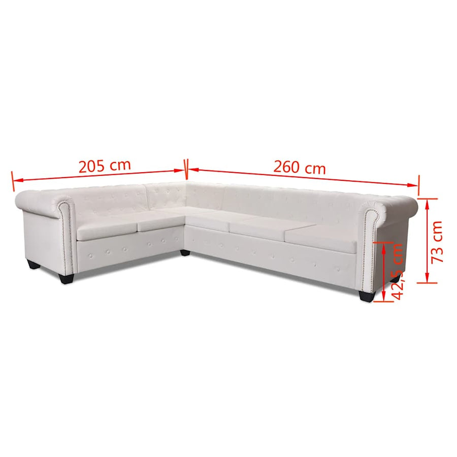 Chesterfield Corner Sofa 6-Seater Artificial Leather White