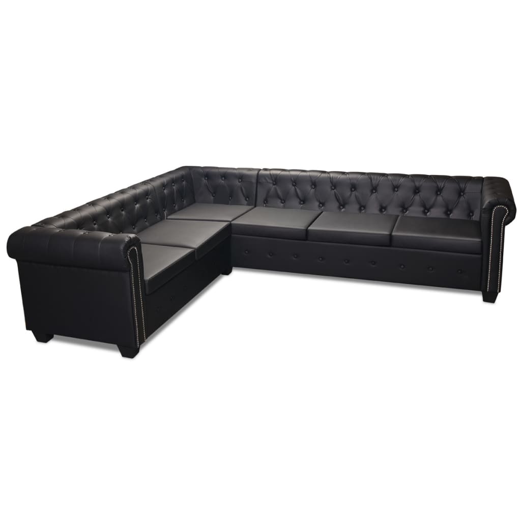 Chesterfield Corner Sofa 6-seater Artificial Leather Black