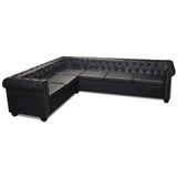 Chesterfield Corner Sofa 6-seater Artificial Leather Black - Front View
