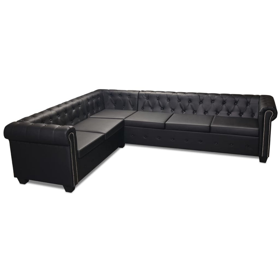 Chesterfield Corner Sofa 6-seater Artificial Leather Black