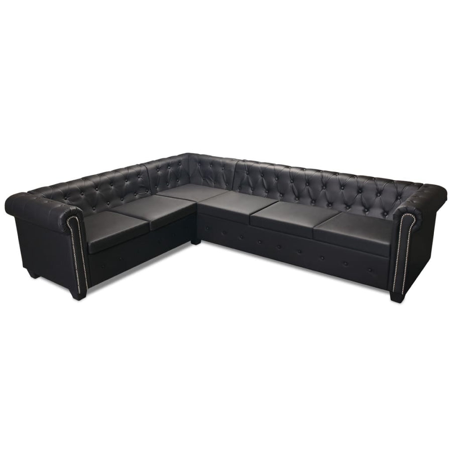 Chesterfield Corner Sofa 6-seater Artificial Leather Black