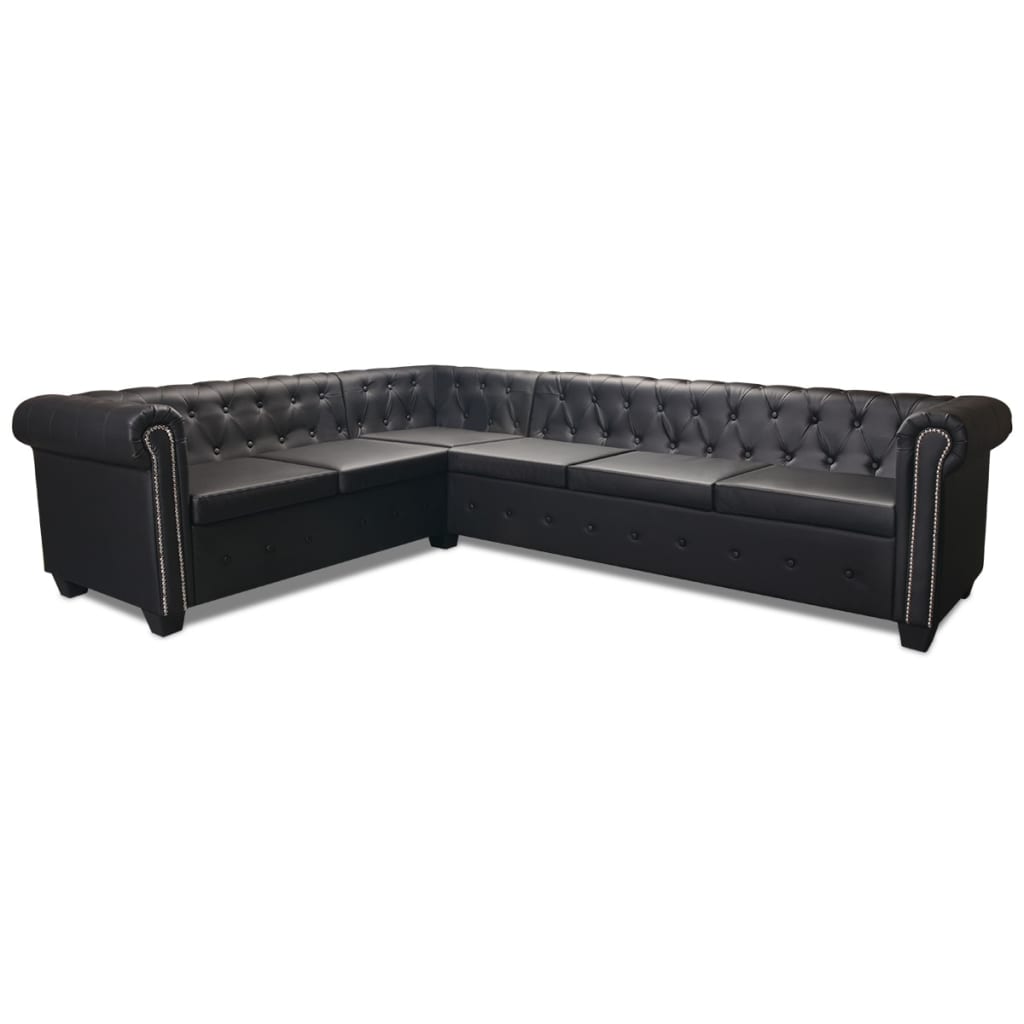 Chesterfield Corner Sofa 6-seater Artificial Leather Black