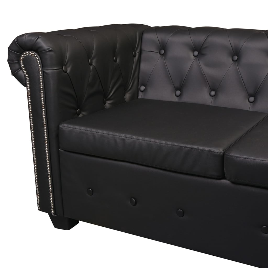 Chesterfield Corner Sofa 6-seater Artificial Leather Black