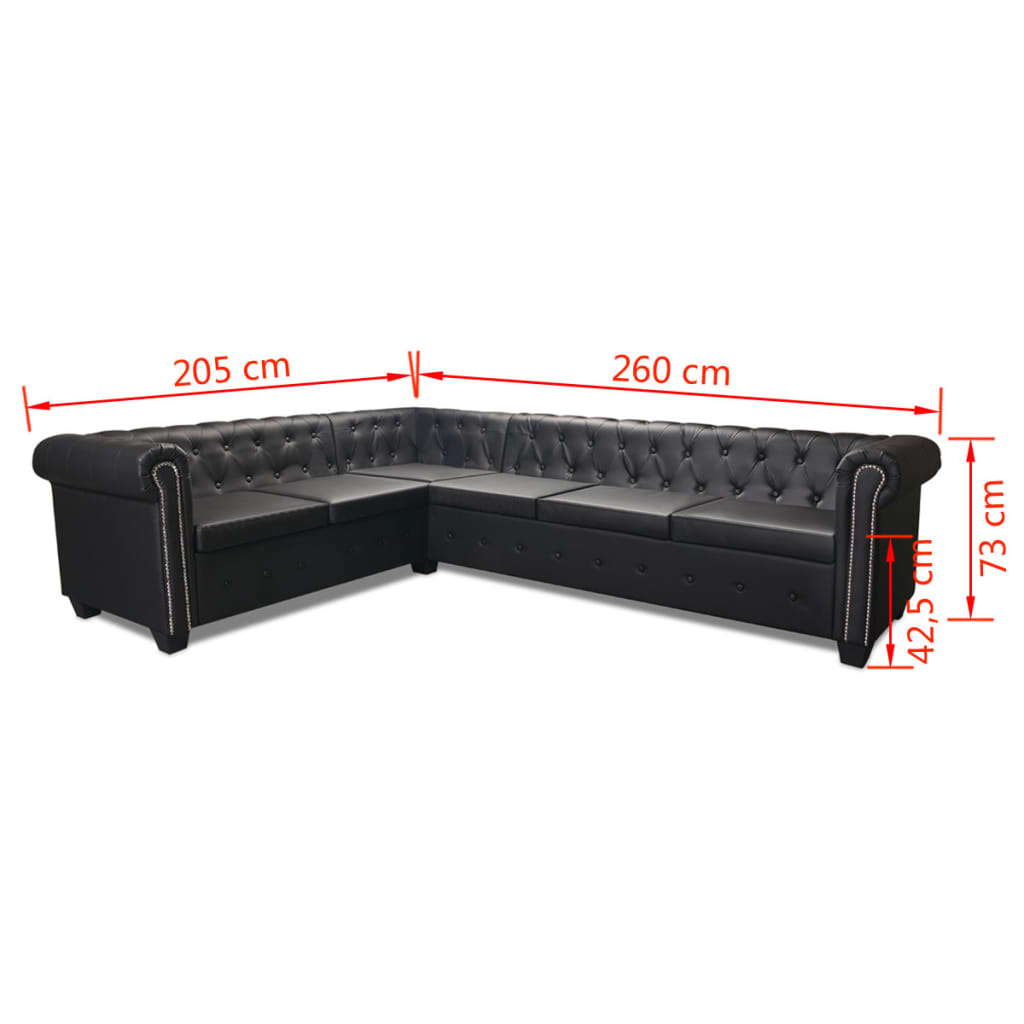 Chesterfield Corner Sofa 6-seater Artificial Leather Black