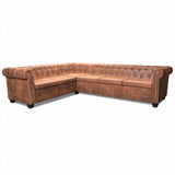 Chesterfield Corner Sofa 6-Seater Artificial Leather Brown - Side View
