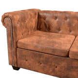 Chesterfield Corner Sofa 6-Seater Artificial Leather Brown - 45-Degree Angle