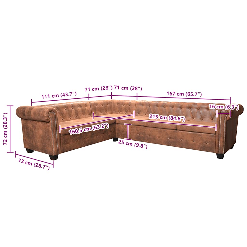 Chesterfield Corner Sofa 6-Seater Artificial Leather Brown