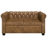 Chesterfield Sofa 2-Seater Artificial Leather Brown - Side View