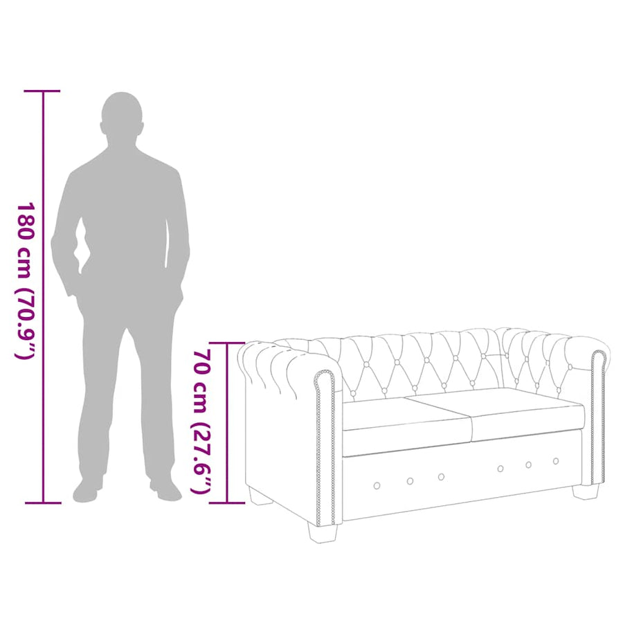 Chesterfield Sofa 2-Seater Artificial Leather Brown
