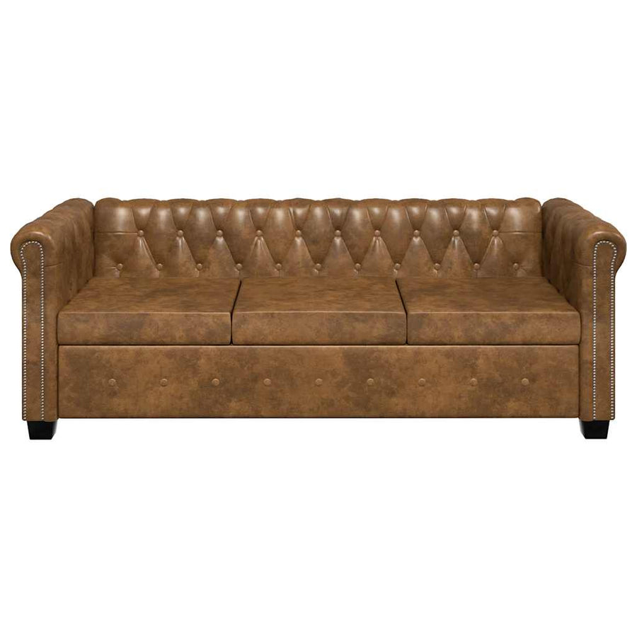 Chesterfield Sofa 3-Seater Artificial Leather Brown