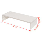 Monitor Stand Engineered Wood 60x23.5x12 cm White - 45-Degree Angle