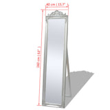 Free-Standing Mirror Baroque Style 160x40 cm Silver - Close-Up Angle
