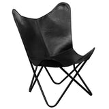 Butterfly Chair Black Real Leather - Front View