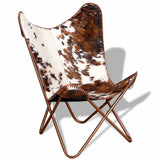 Butterfly Chair Brown and White Real Cowhide Leather - Front View