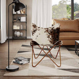 Butterfly Chair Brown and White Real Cowhide Leather - Side View