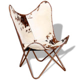 Butterfly Chair Brown and White Real Cowhide Leather - 45-Degree Angle