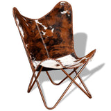 Butterfly Chair Brown and White Real Cowhide Leather - Close-Up Angle