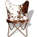 Butterfly Chair Brown and White Real Cowhide Leather - Low Angle