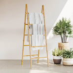 Double Towel Ladder with 5 Rungs Bamboo 50x160 cm