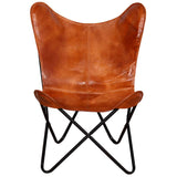 Butterfly Chair Brown Real Leather - Top-Down View