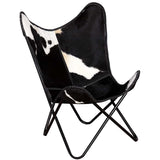 Butterfly Chair Black and White Real Cowhide Leather - Front View